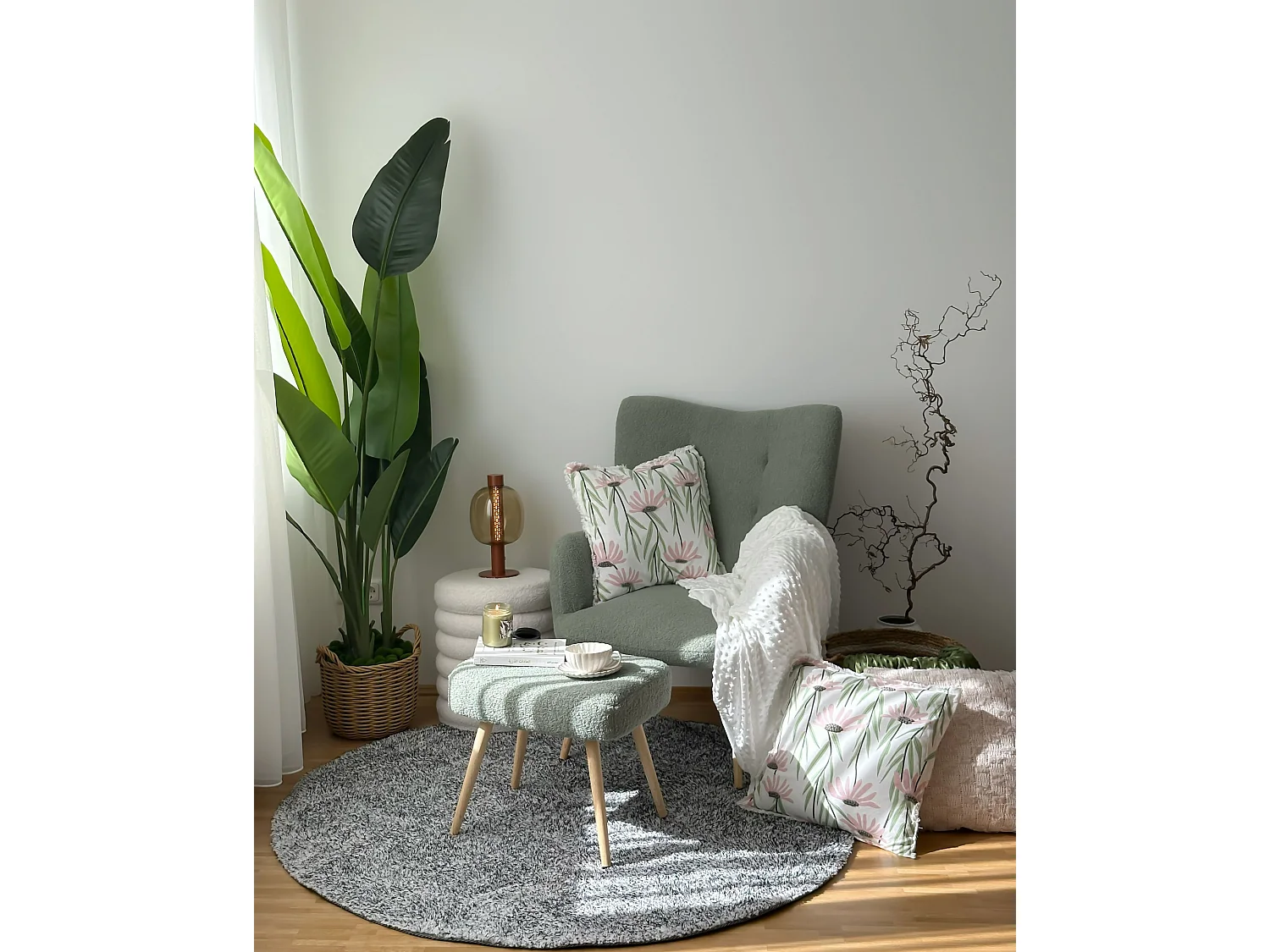 Tapis rond en tissu poivre et sel DEMRE