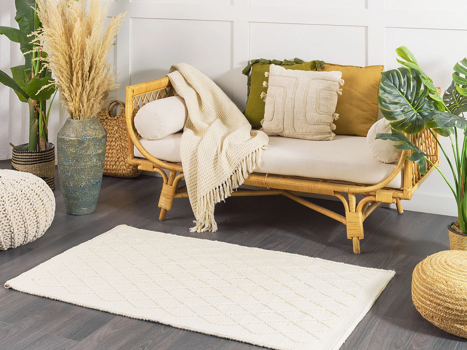 Tapis rectangulaire blanc cassé 80 x 150 cm ERZIN