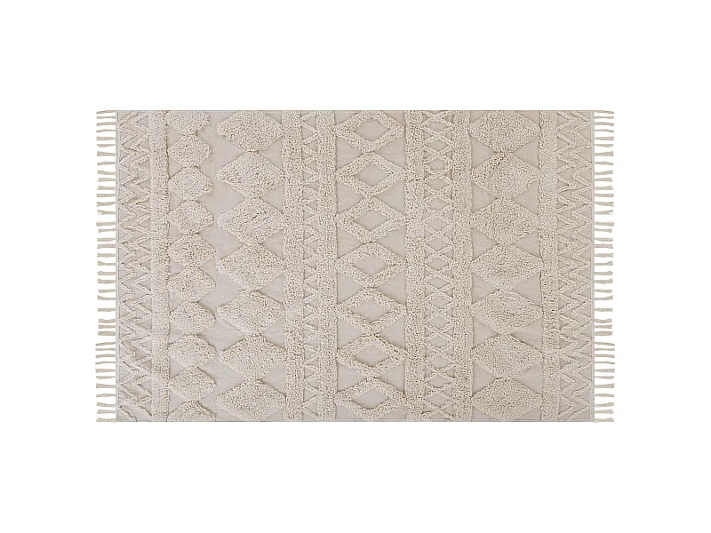Teppich Baumwolle beige geometrisches Muster Fransen 140 x 200 cm Skandi Didim