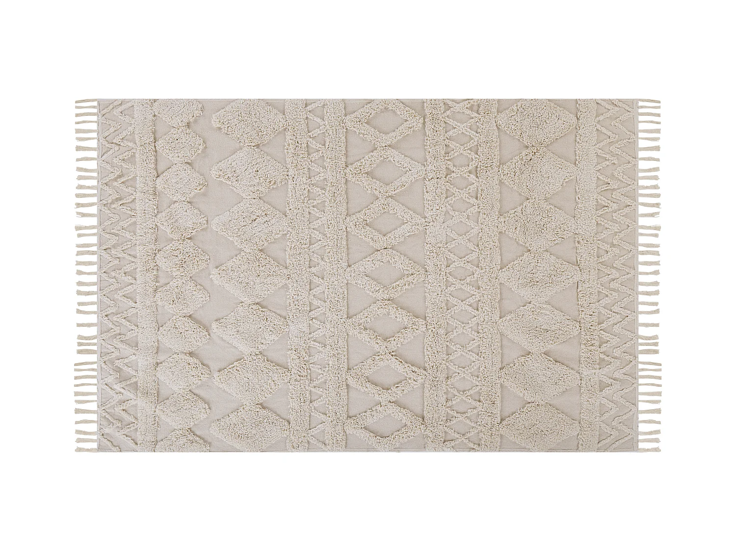 Teppich Baumwolle beige geometrisches Muster Fransen 140 x 200 cm Skandi Didim