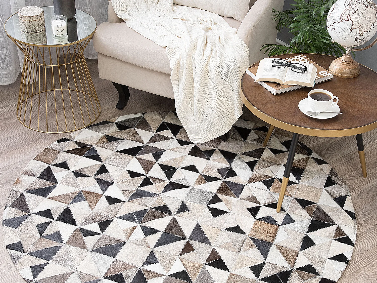 Vloerkleed patchwork grijs/beige ⌀ 140 cm KIRKLAR