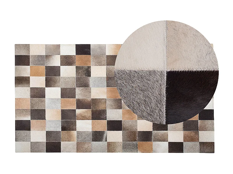 Tappeto pelle marrone beige e grigio 200 x 300 cm SOKE