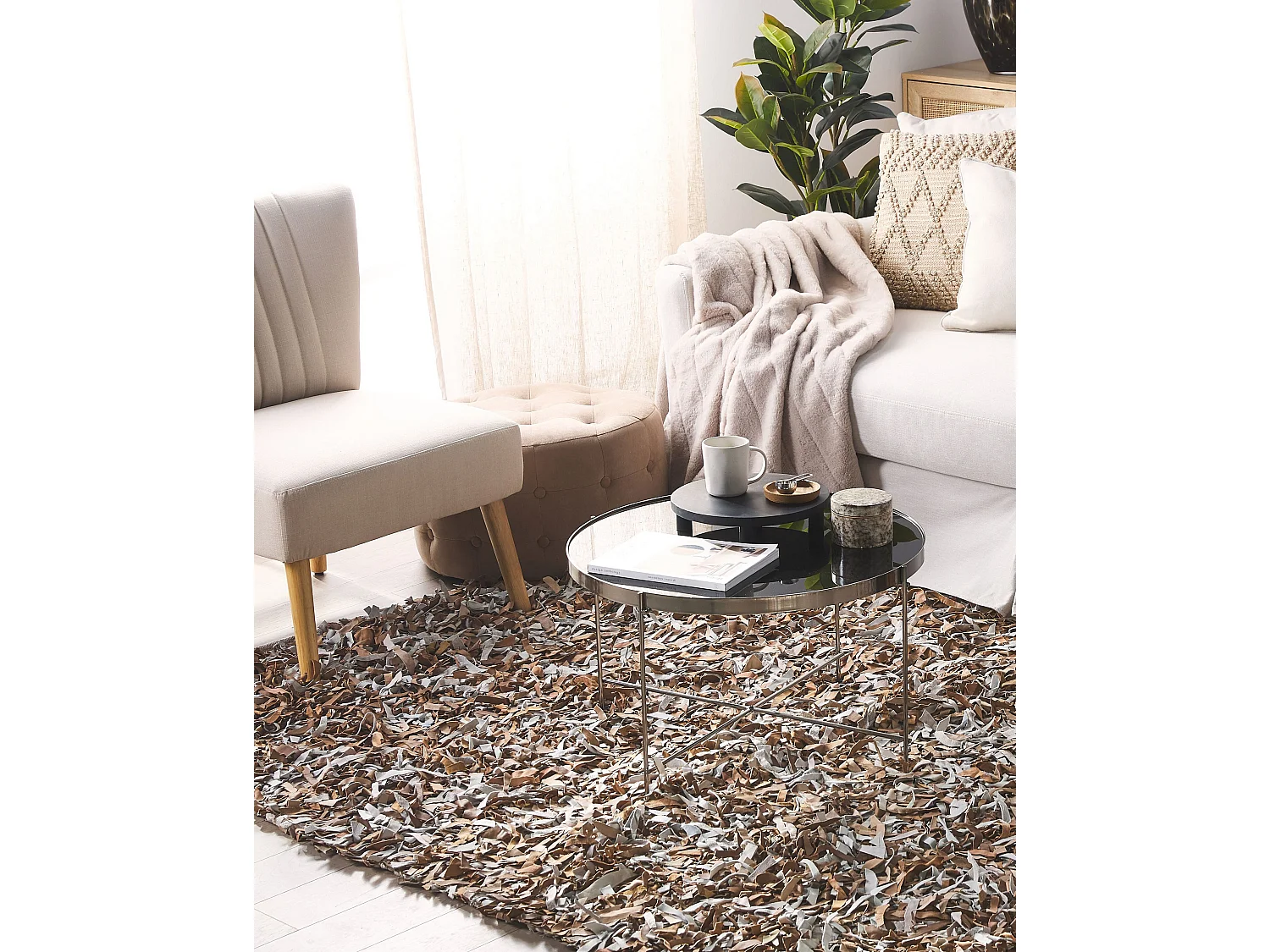 Vloerkleed leer lichtbeige 140 x 200 cm MUT