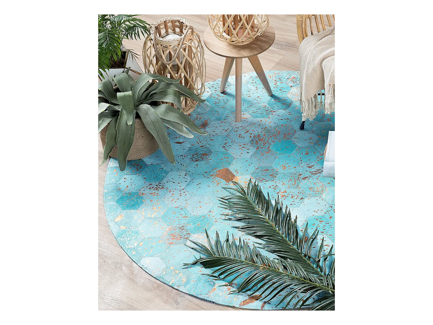 Vloerkleed ZEYTIN ø 140 cm Leer Turquoise