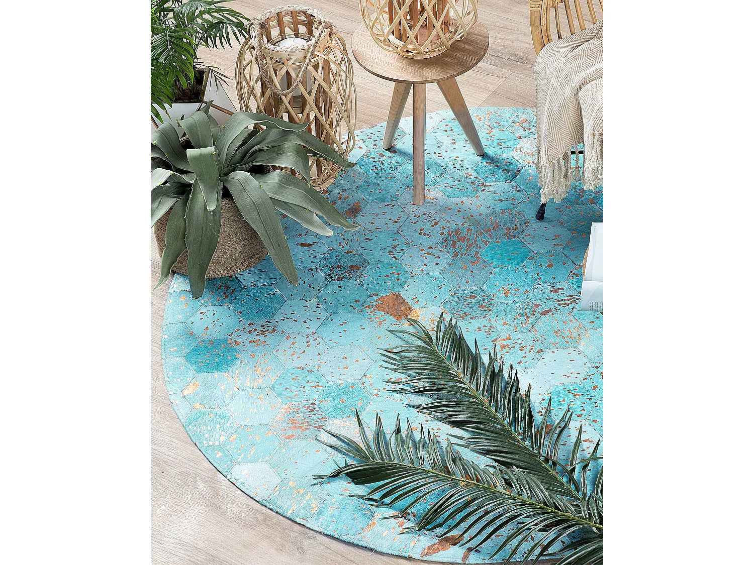 Vloerkleed ZEYTIN ø 140 cm Leer Turquoise
