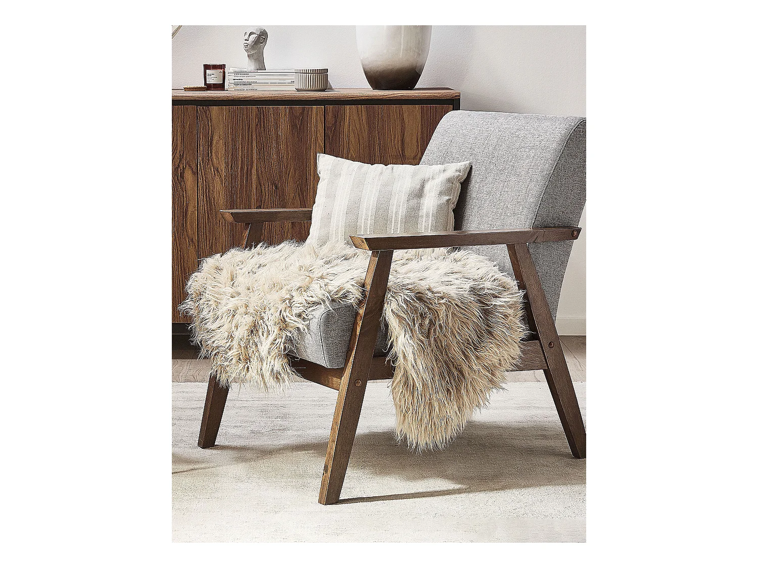 Kunstfell Teppich Schaf beige Überwurf Webpelz Fellform 63 x 95 cm Mungo