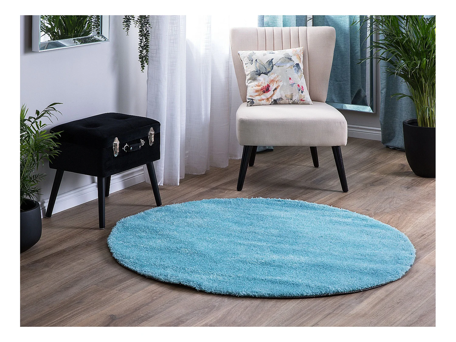 Tapis à poils longs DEMRE Bleu clair ø 140 cm