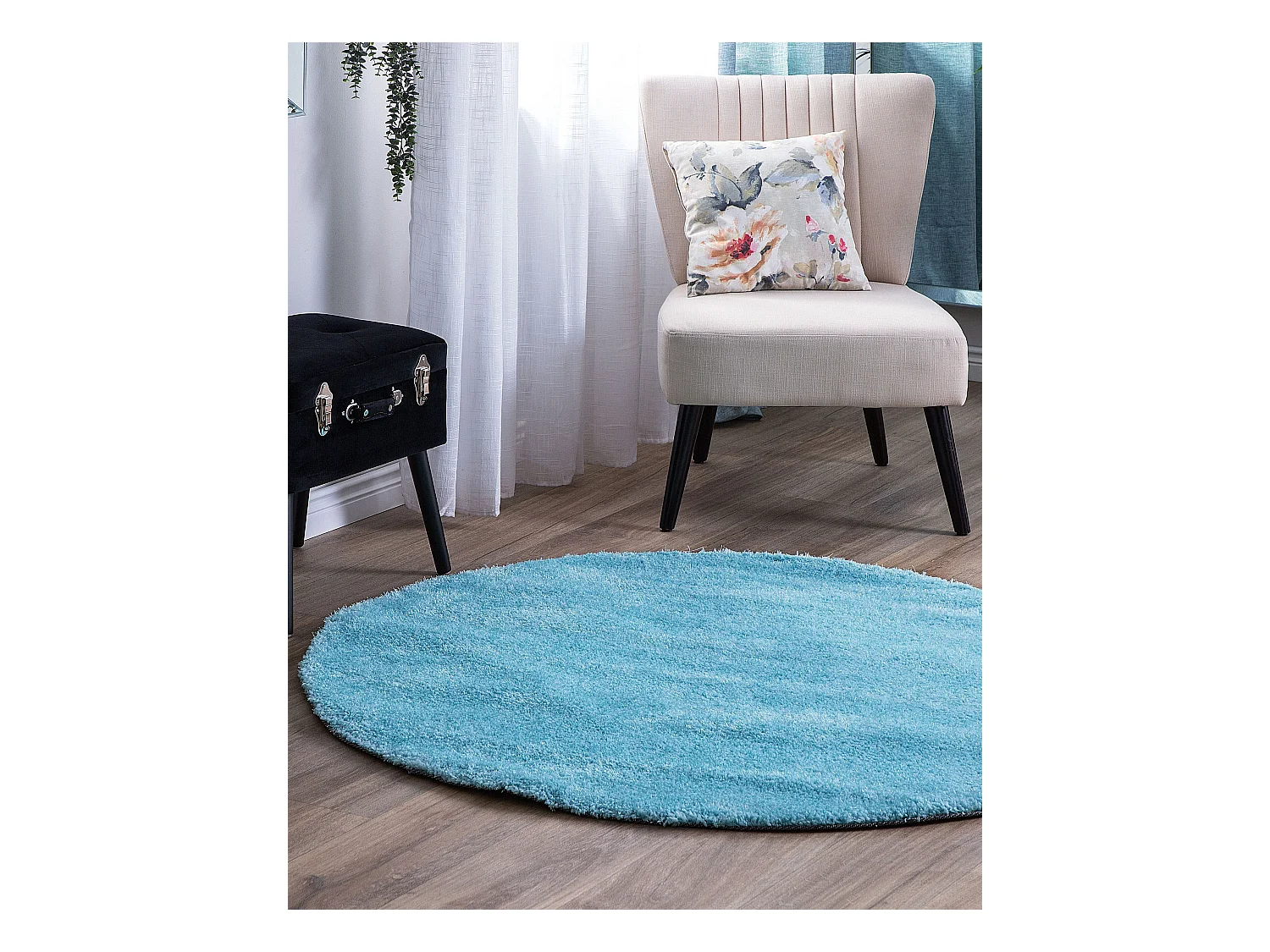 Vloerkleed polyester lichtblauw ⌀ 140 cm DEMRE