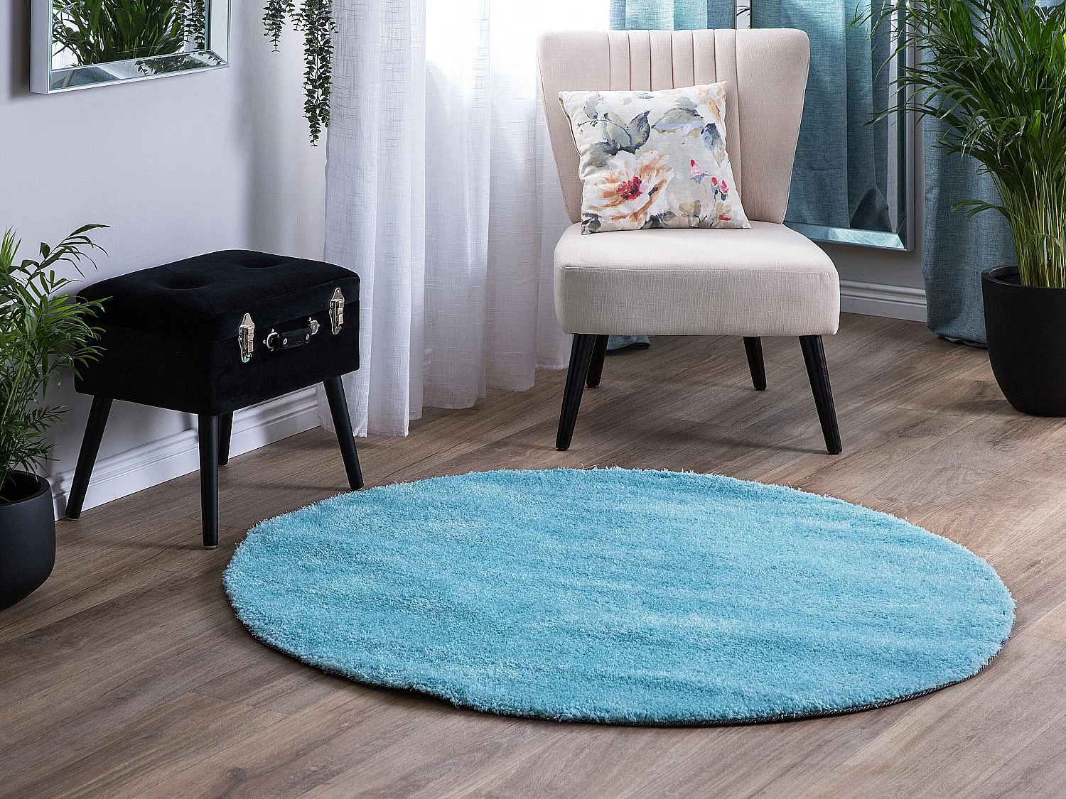 Tapis rond en tissu bleu clair DEMRE
