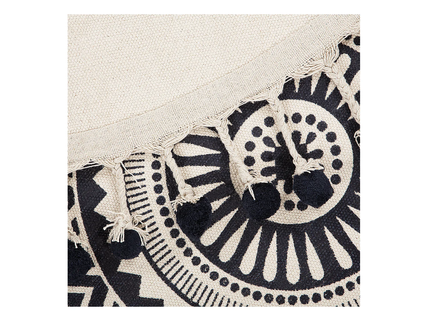 Teppich Baumwolle beige / dunkelblau ø 120 cm mit Quasten Kurzflor TATVAN