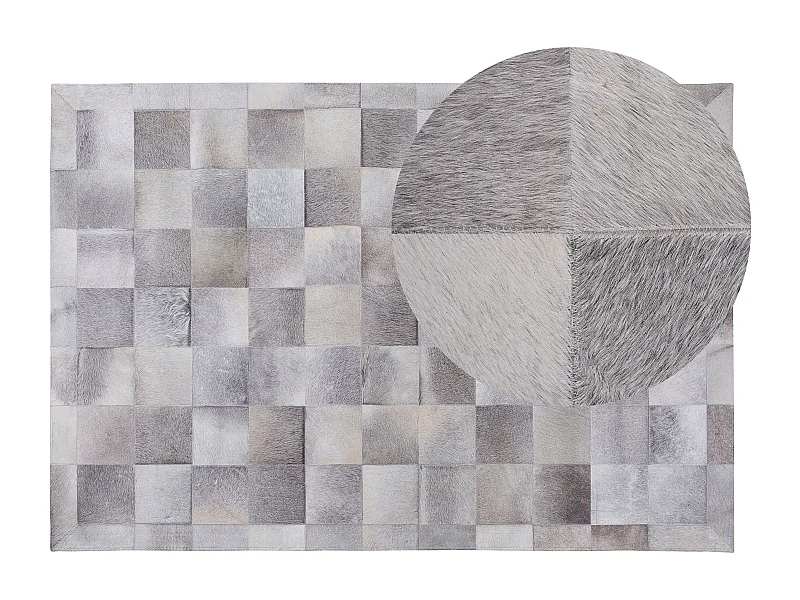 Moderner Teppich aus Echtleder hellgrau 140 x 200 cm Alacam
