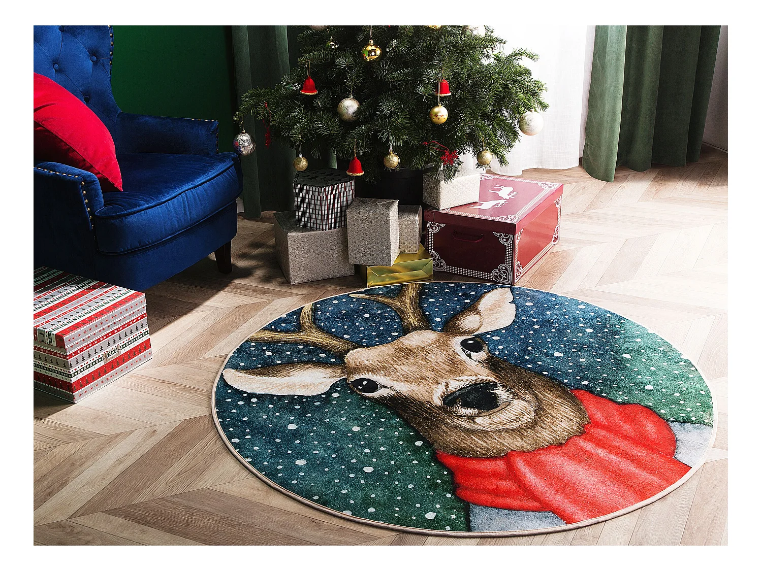 Teppich Weihnachtsmotiv ⌀ 140 cm EREGLI