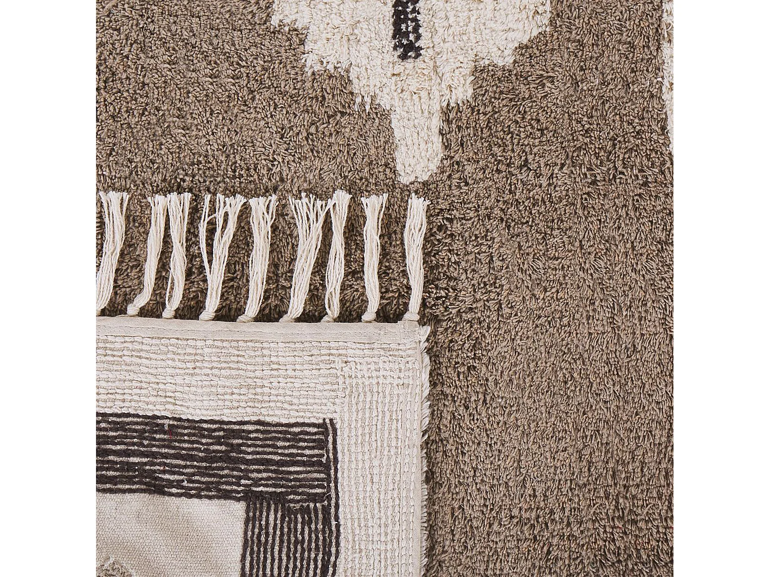 Teppich Baumwolle beige 80 x 150 cm geometrisches Muster Fransen Kurzflor GEYVE