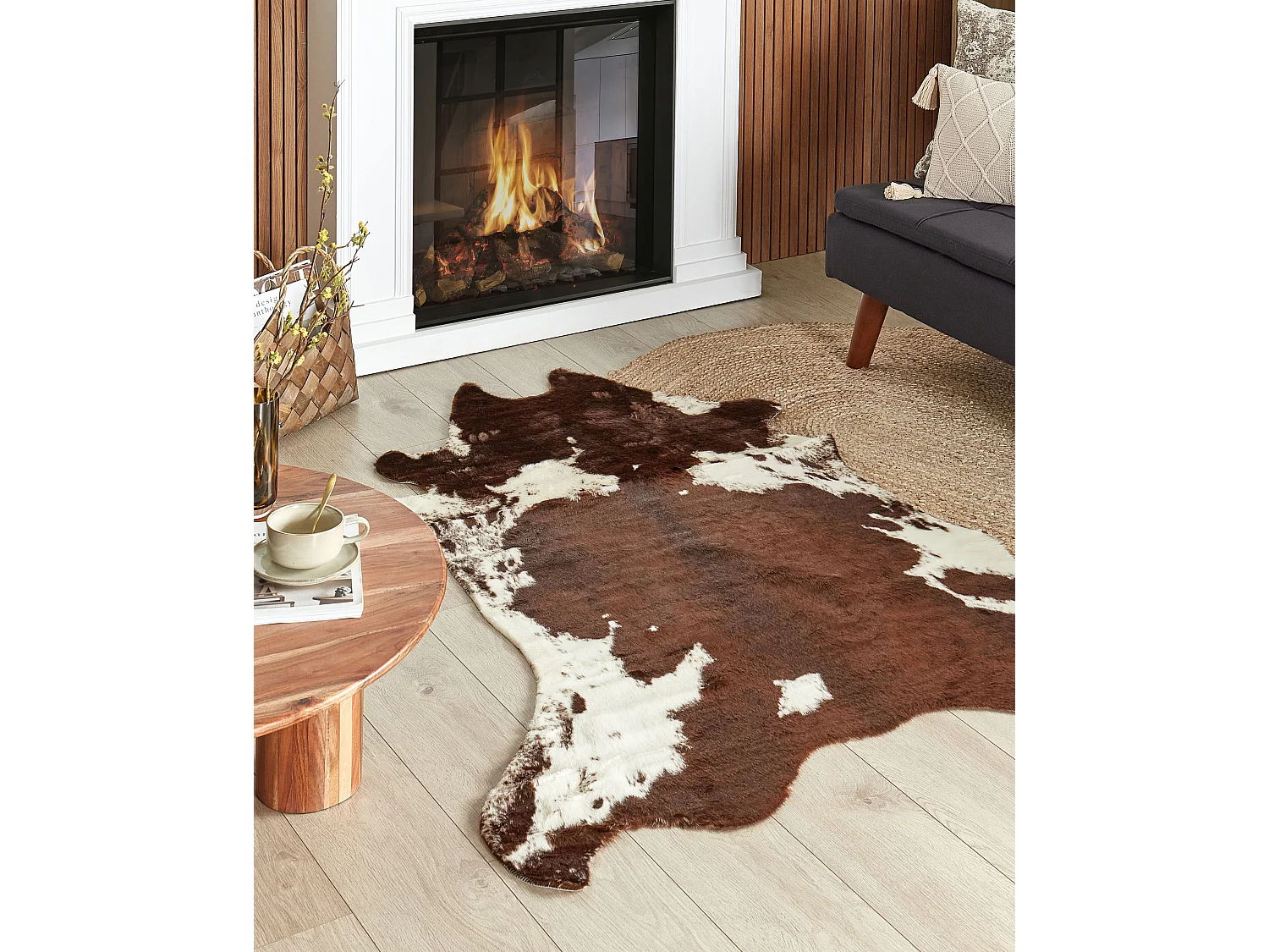 Vloerkleed imitatieleer bruin/wit 130 x 170 cm BOGONG