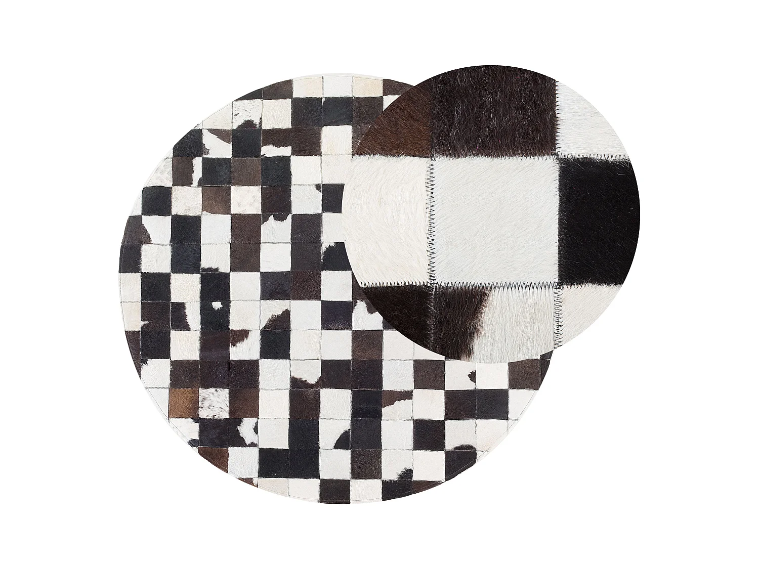 Tappeto tondo in pelle bianca e nera ⌀ 140 cm BERGAMA
