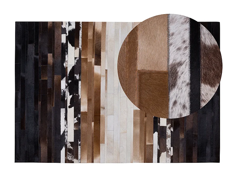Teppich Kuhfell schwarz und beige 160 x 230 cm Patchwork handgefertigt Dalyan