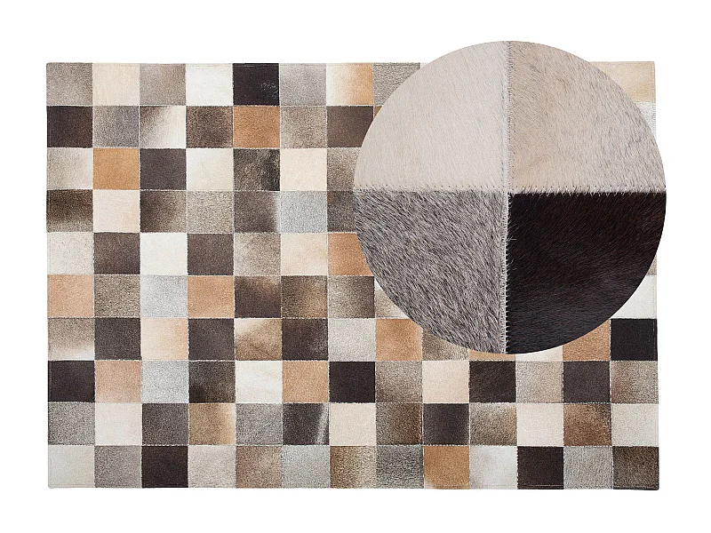 Designer Lederteppich Rechteckig Beige Hellbraun Dunkelbraun 160 x 230 cm Soke