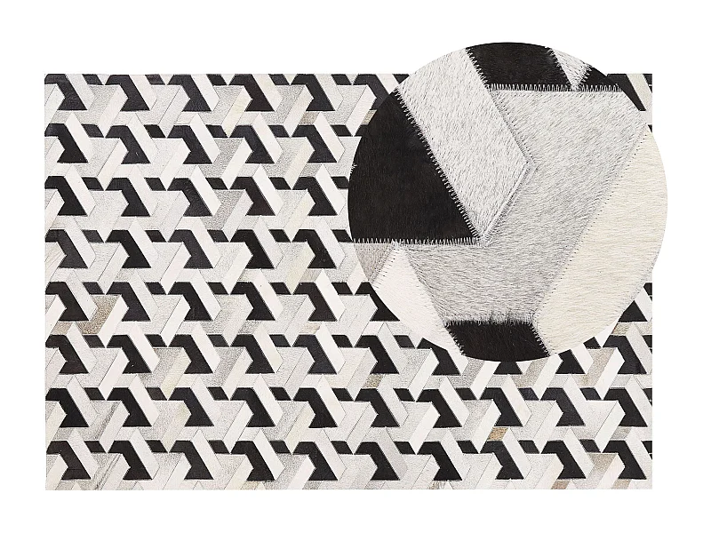 Dywan patchwork skórzany 140 x 200 cm czarno-szary NARMAN