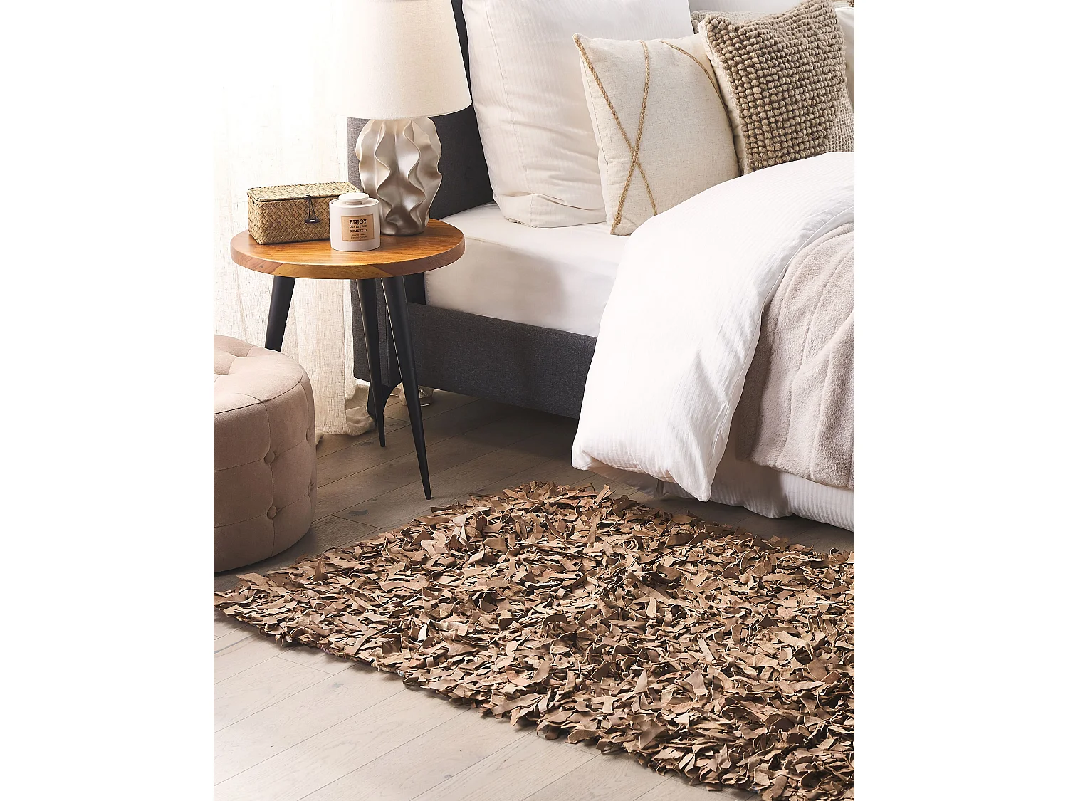 Vloerkleed MUT 80 x 150 cm Leer Zandbeige