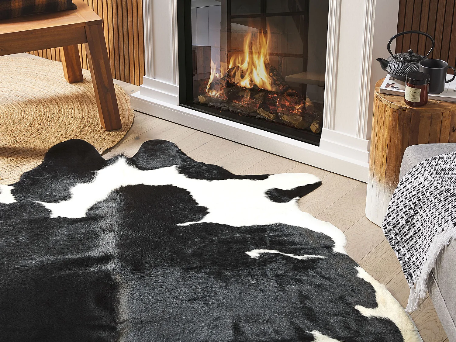 Tapis en peau de vache 2-3 m² noir et blanc NASQU