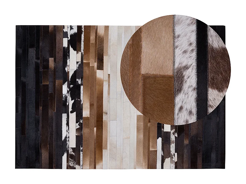Teppich Kuhfell schwarz und beige 140 x 200 cm Patchwork handgefertigt Dalyan