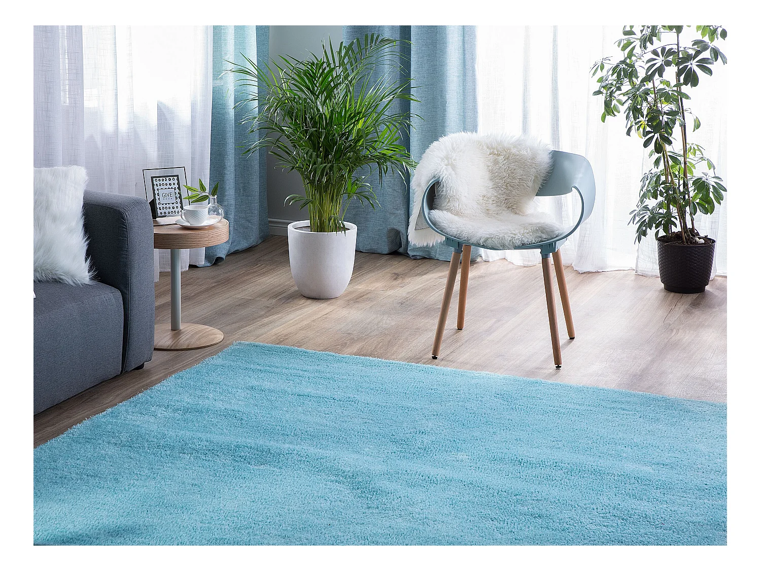 Tapis à poils longs DEMRE Bleu clair 140 x 200 cm