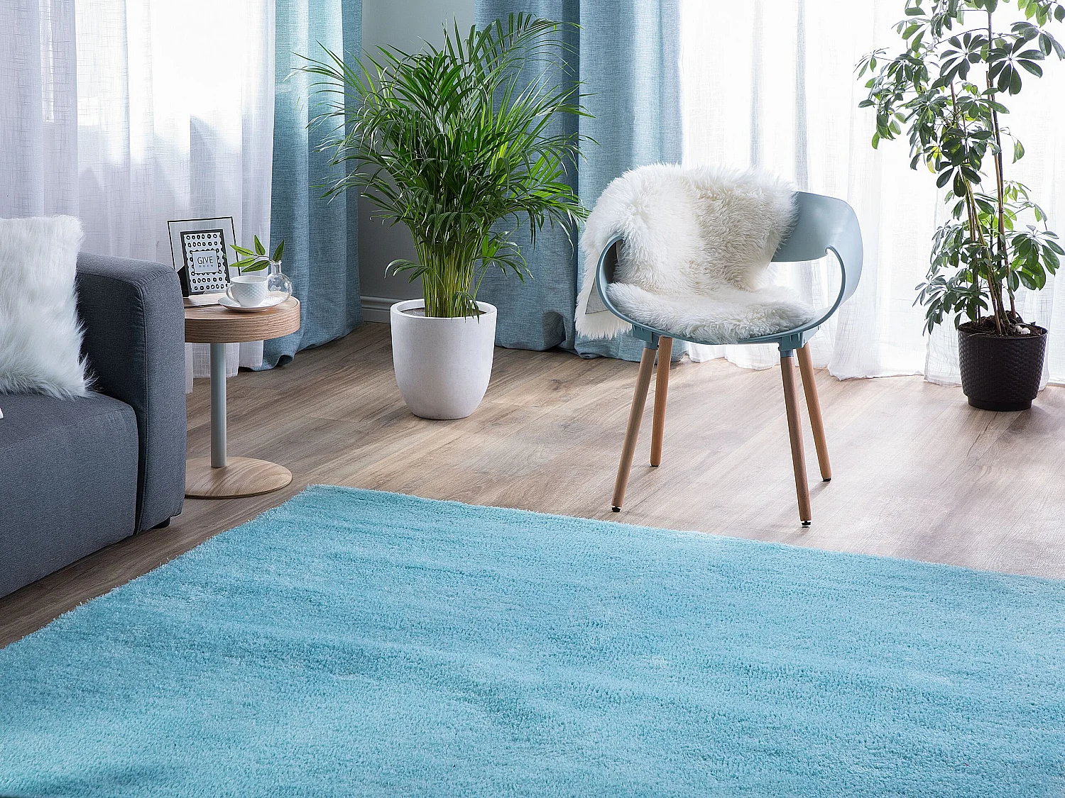Shaggy Rug DEMRE Light Blue 140 x 200 cm