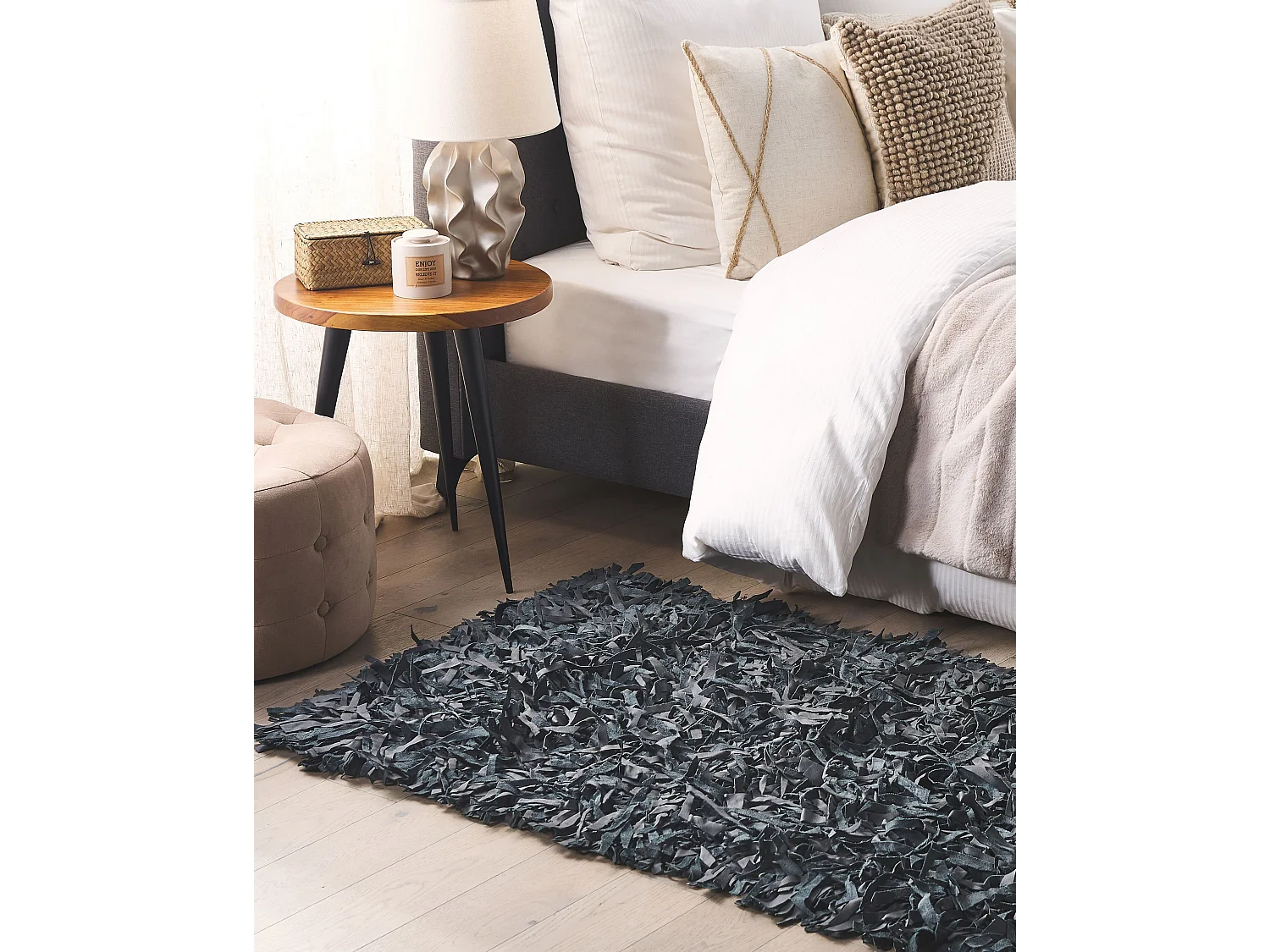 Vloerkleed leer zwart 80 x 150 cm MUT