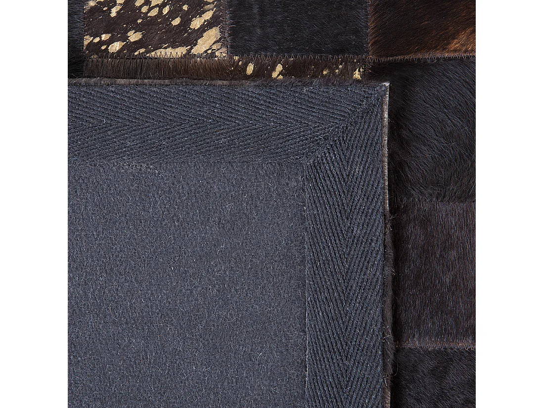 Designer Lederteppich Patchwork Rechteckig Braun Gold 160 x 230 cm Bandirma