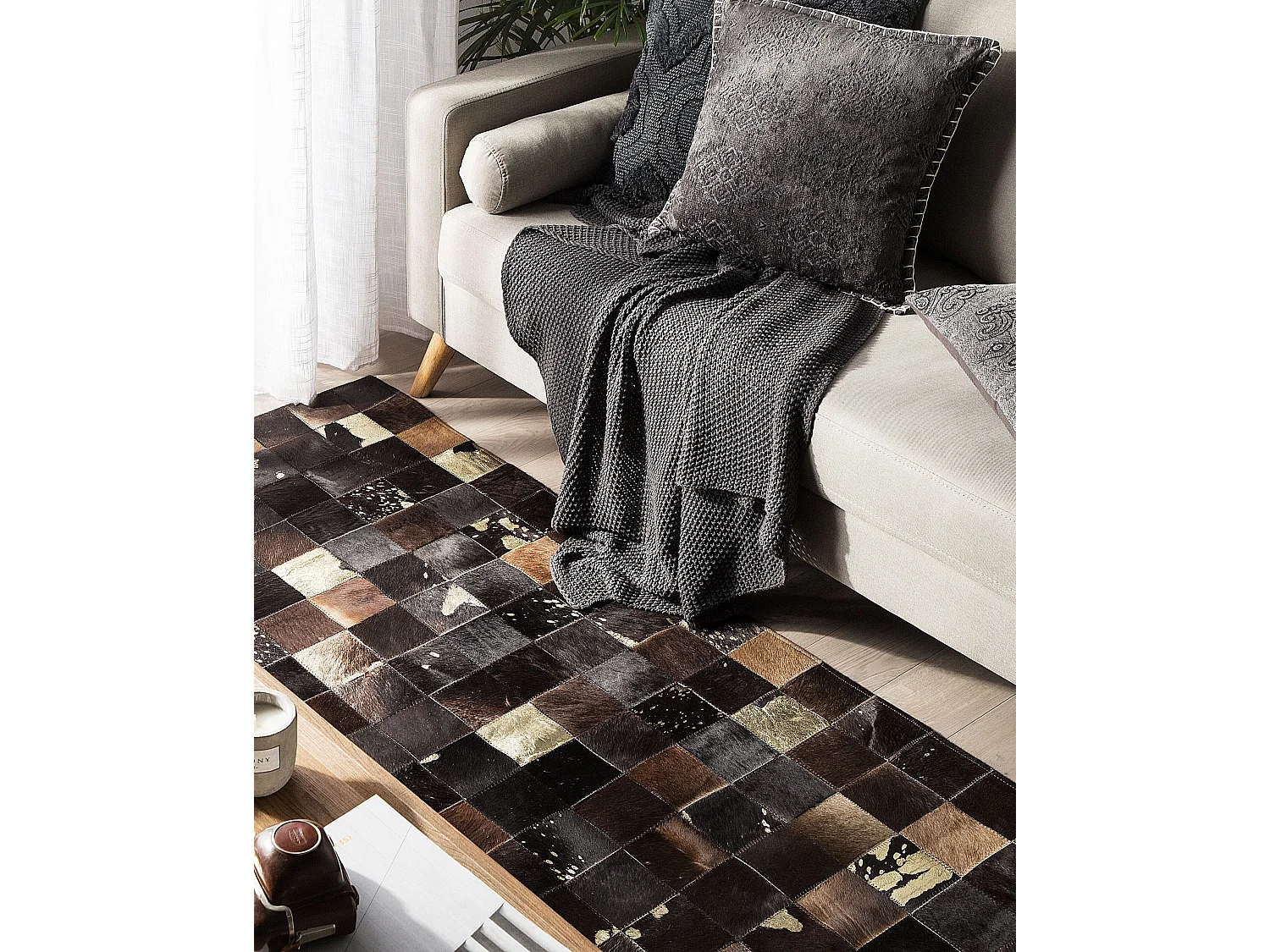 Dywan patchwork skórzany 160 x 230 cm brązowy BANDIRMA