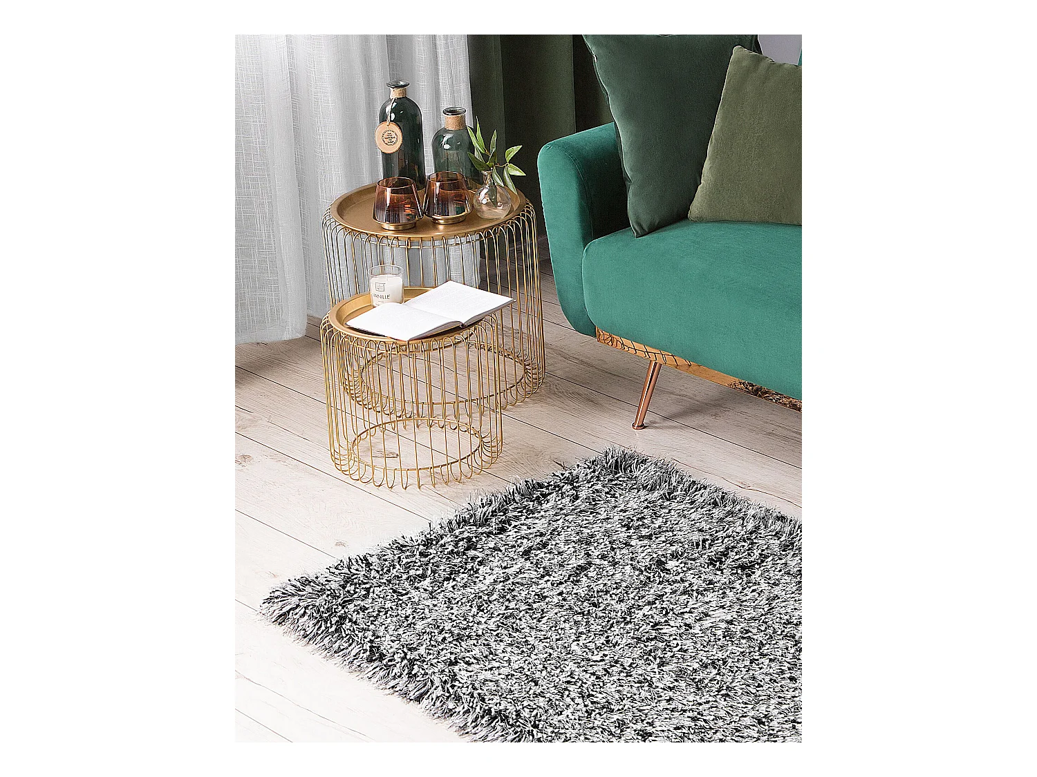 Vloerkleed polyester zwart/wit 80 x 150 cm CIDE