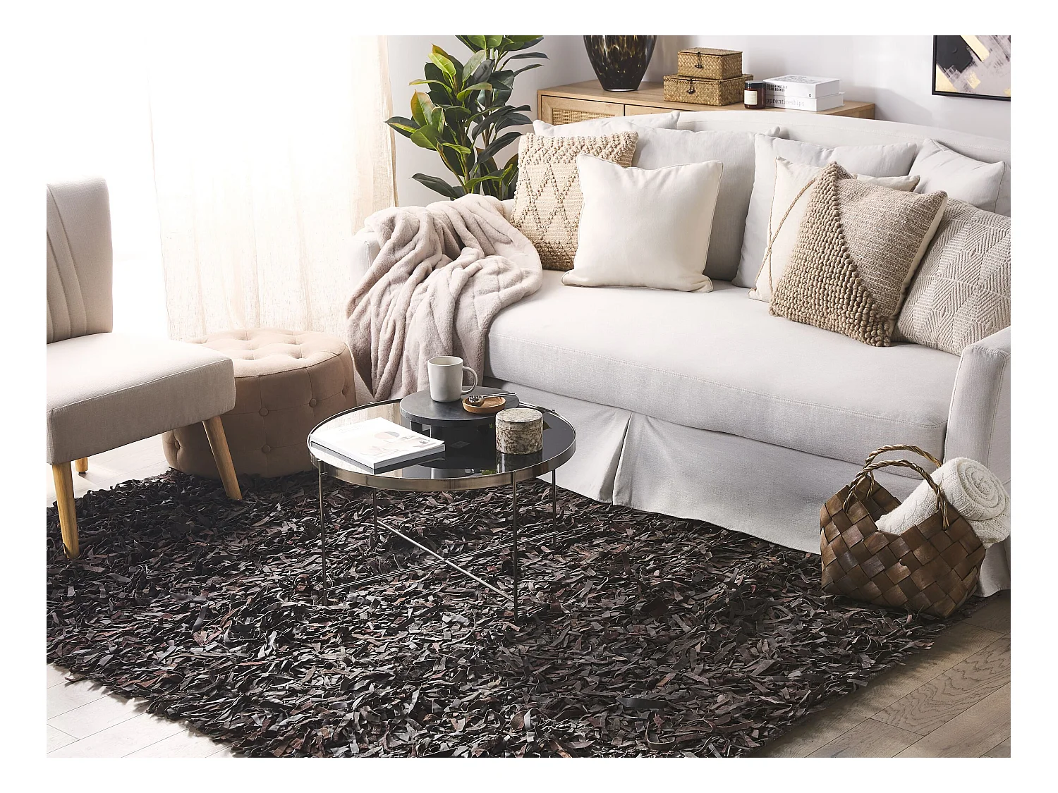 Tappeto shaggy in pelle marrone 140x200 cm MUT