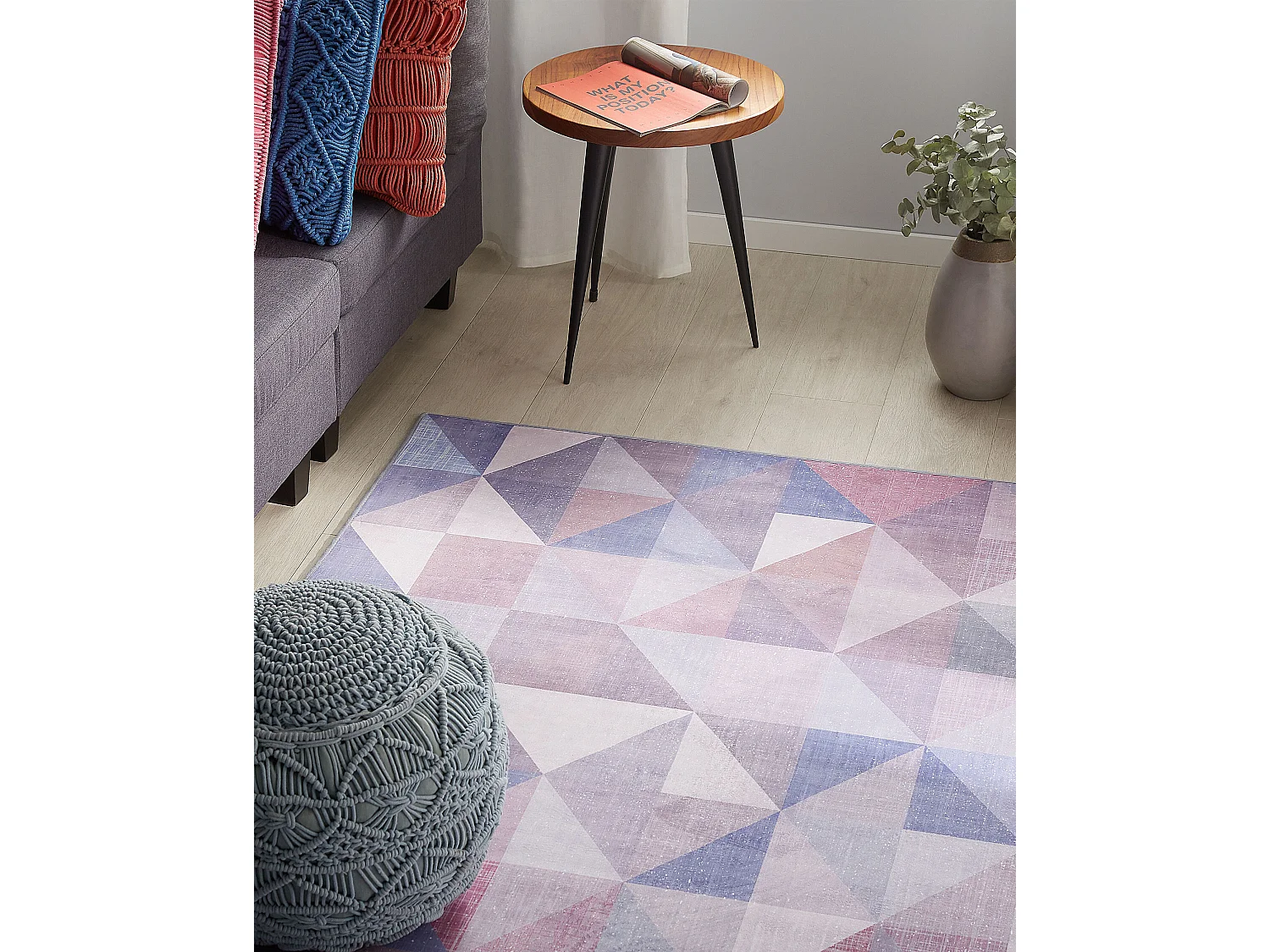 Teppich blau-grau 140 x 200 cm geometrisches Muster Kurzflor KARTEPE