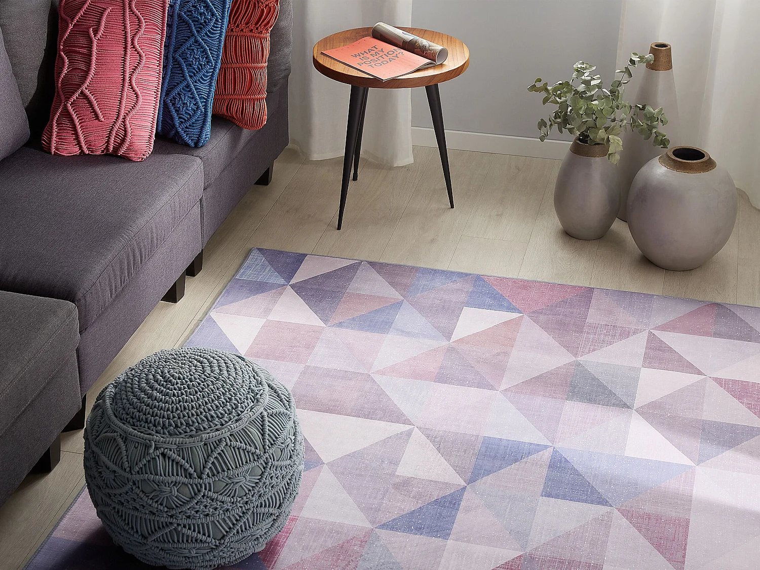 Teppich blau-grau 140 x 200 cm geometrisches Muster Kurzflor KARTEPE