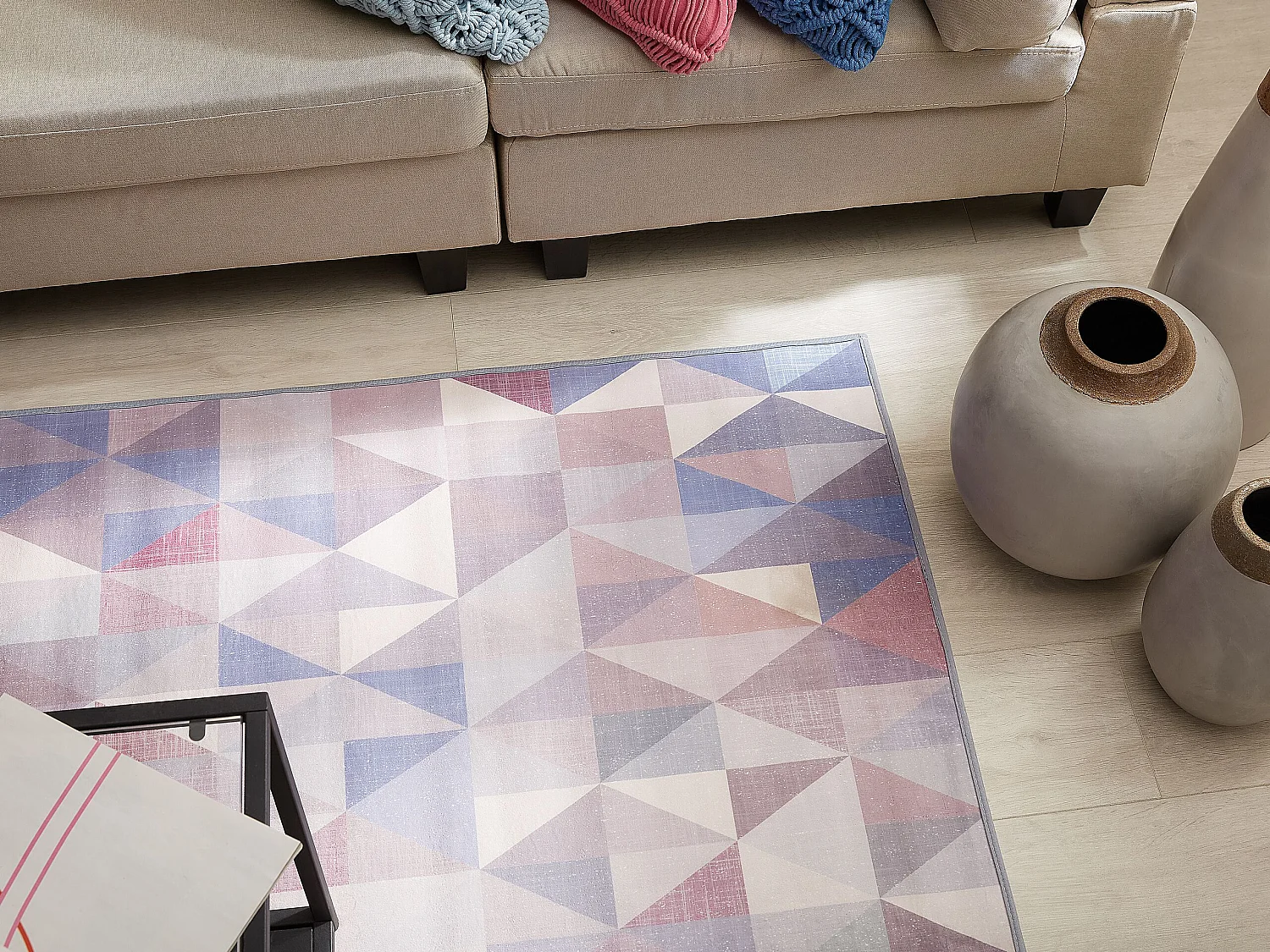 Teppich blau-grau 80 x 150 cm geometrisches Muster Kurzflor KARTEPE