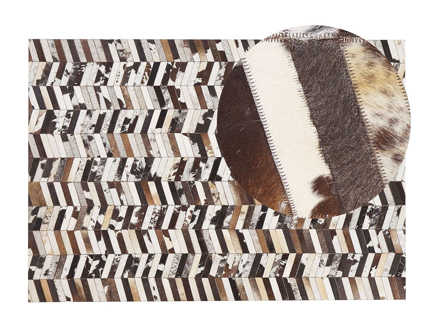 Rechteckiger Teppich aus Kuhfell braun/weiß 160x230 cm Patchwork bunt Akyele