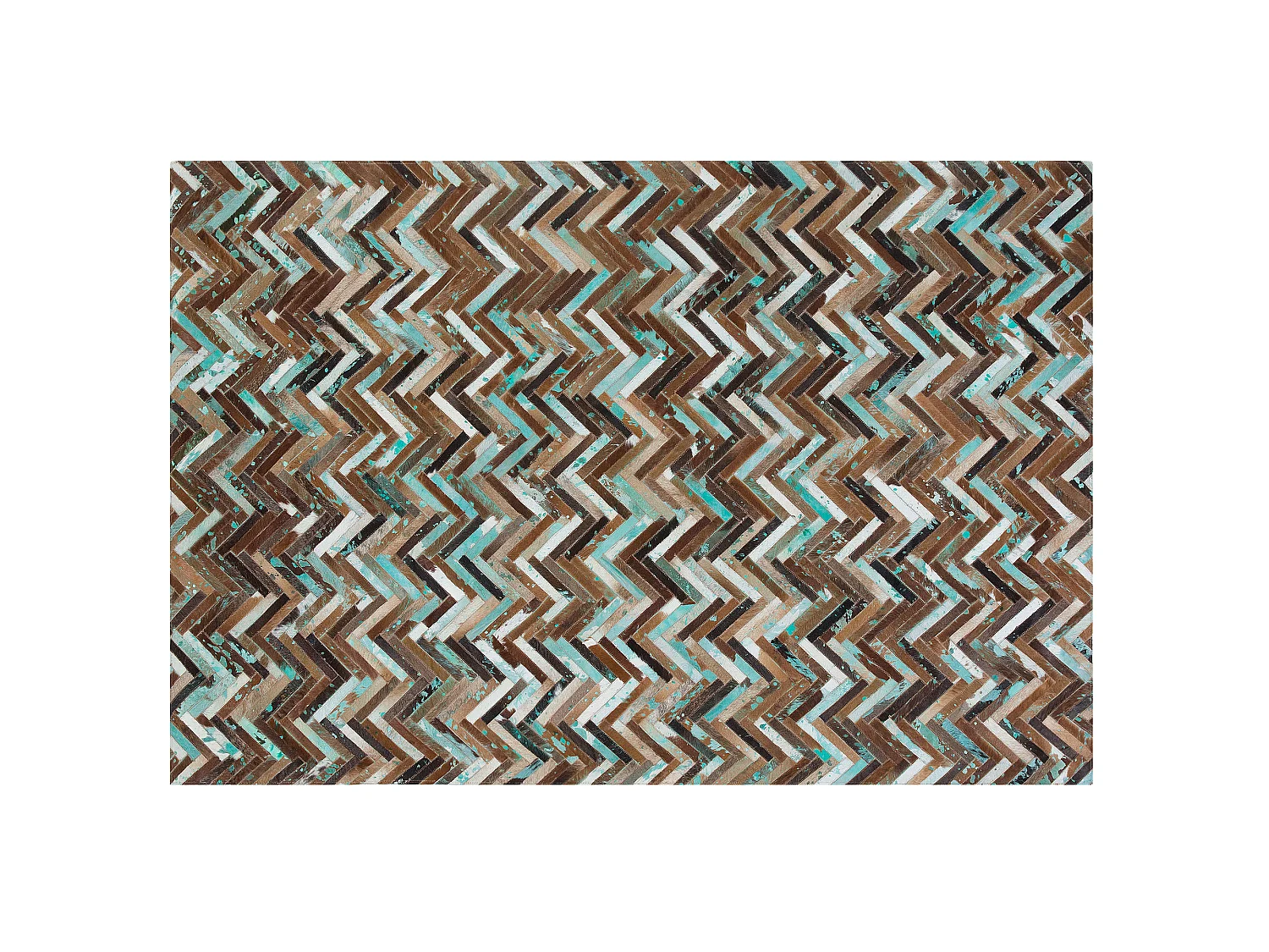 Tappeto marrone beige blu patchwork in pelle 160 x 230 cm AMASYA