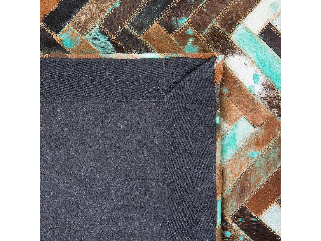 Tappeto marrone beige blu patchwork in pelle 160 x 230 cm AMASYA