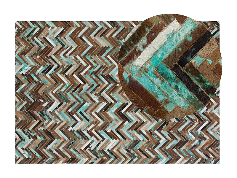 Trendy Teppich bunt Kuhfell Zig-zag Muster 160 x 230 cm Amasya