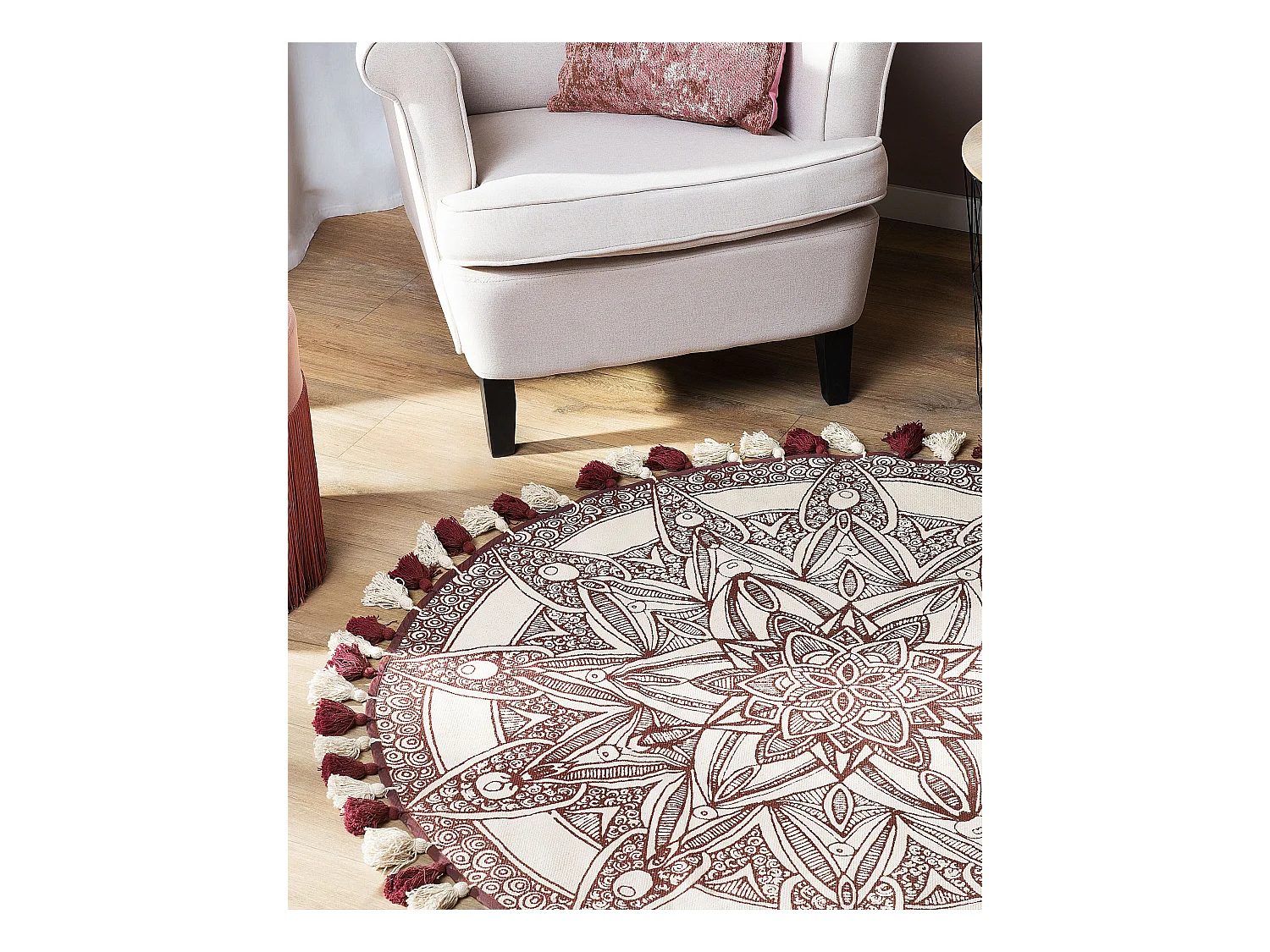 Dywan okrągły bawełniany orientalny nadruk ø 120 cm kremowo-czerwony OLTU