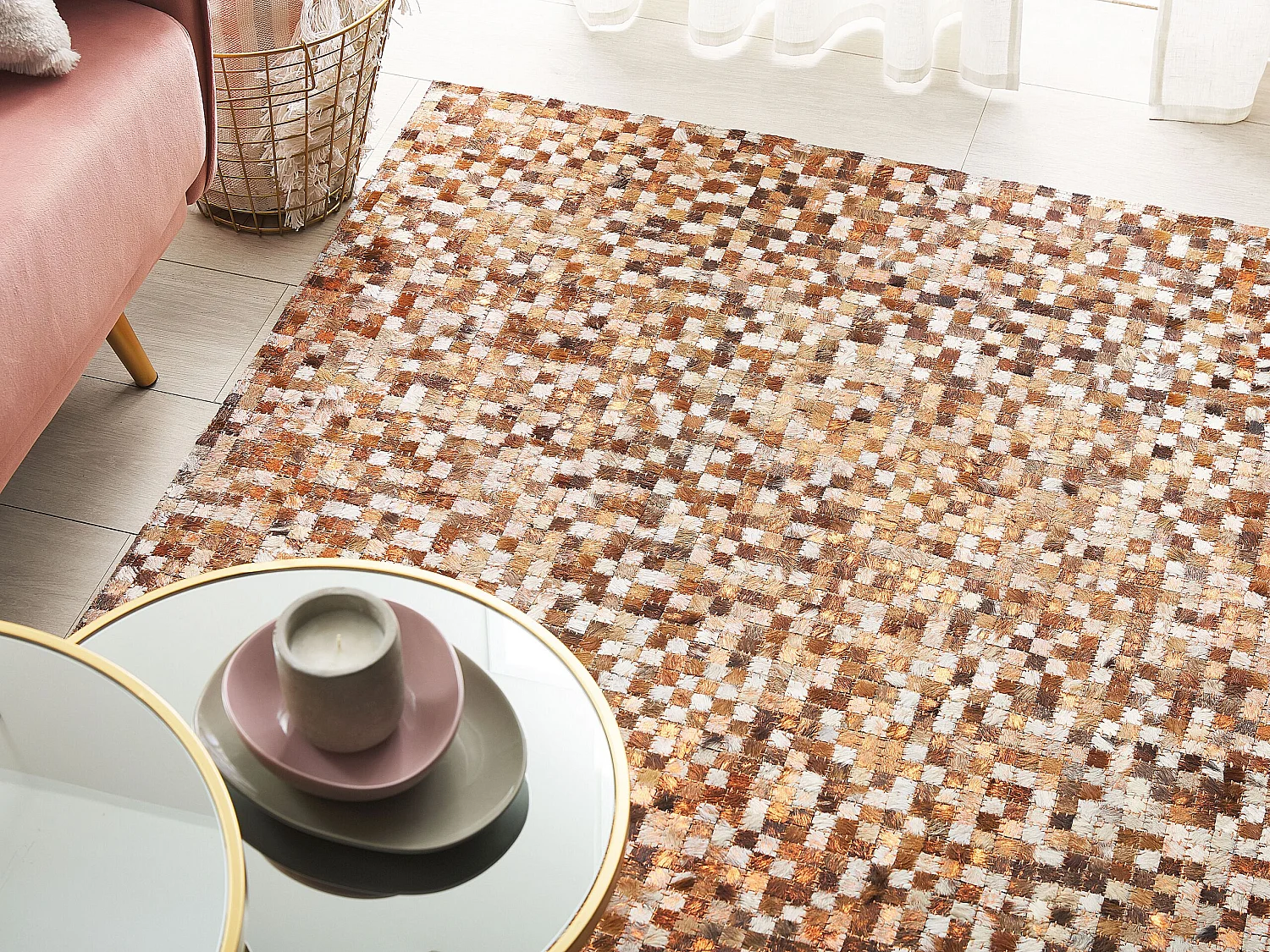 Teppich Leder braun/beige Mosaik 140 x 200 cm Torul