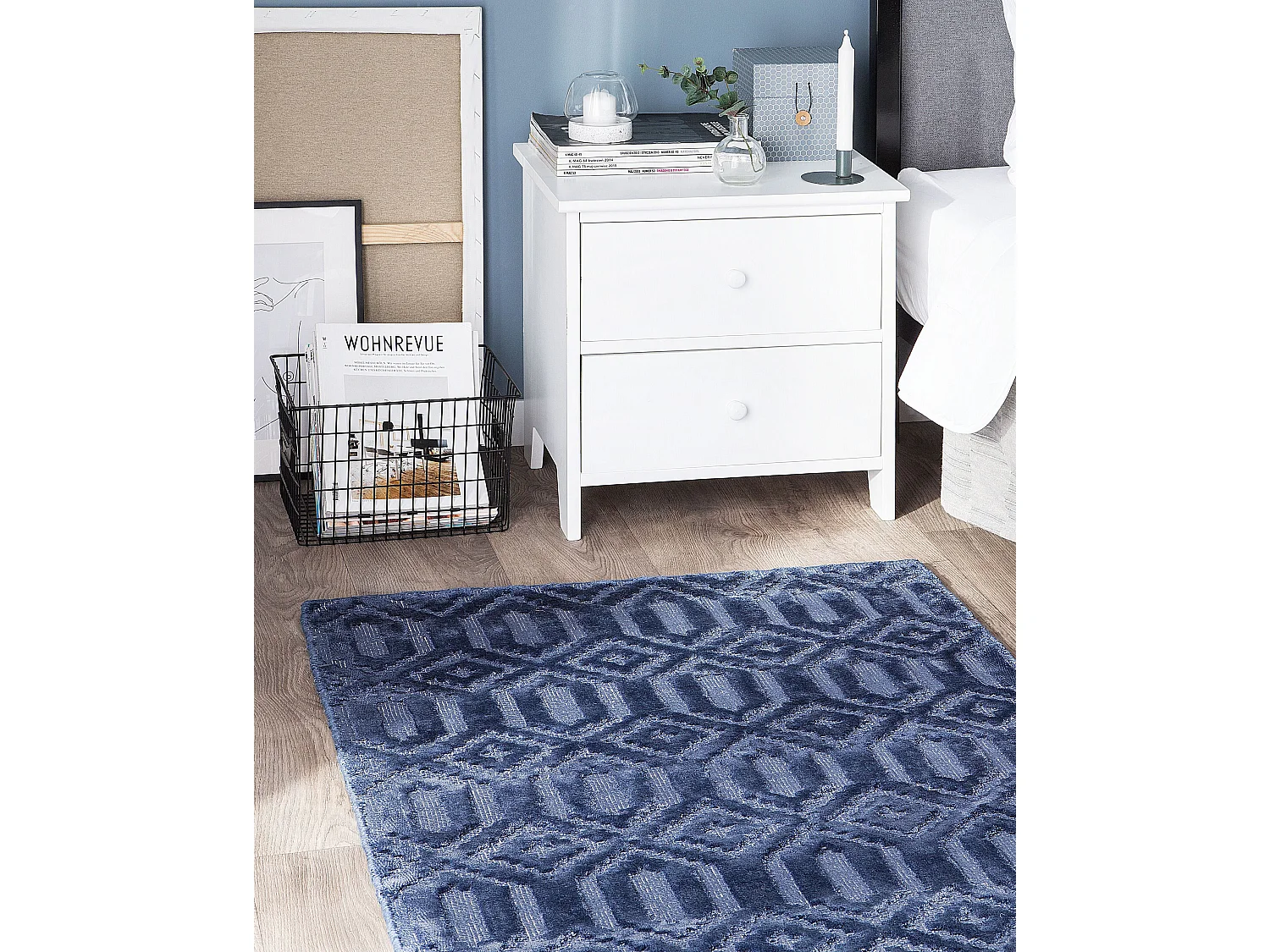 Teppich in Marineblau aus Viskose Rechteckig 80 x 150 cm Mediterran Stil Adatepe