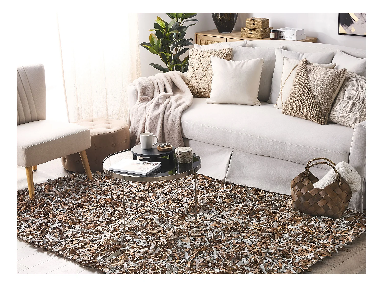 Vloerkleed leer lichtbruin 160 x 230 cm MUT