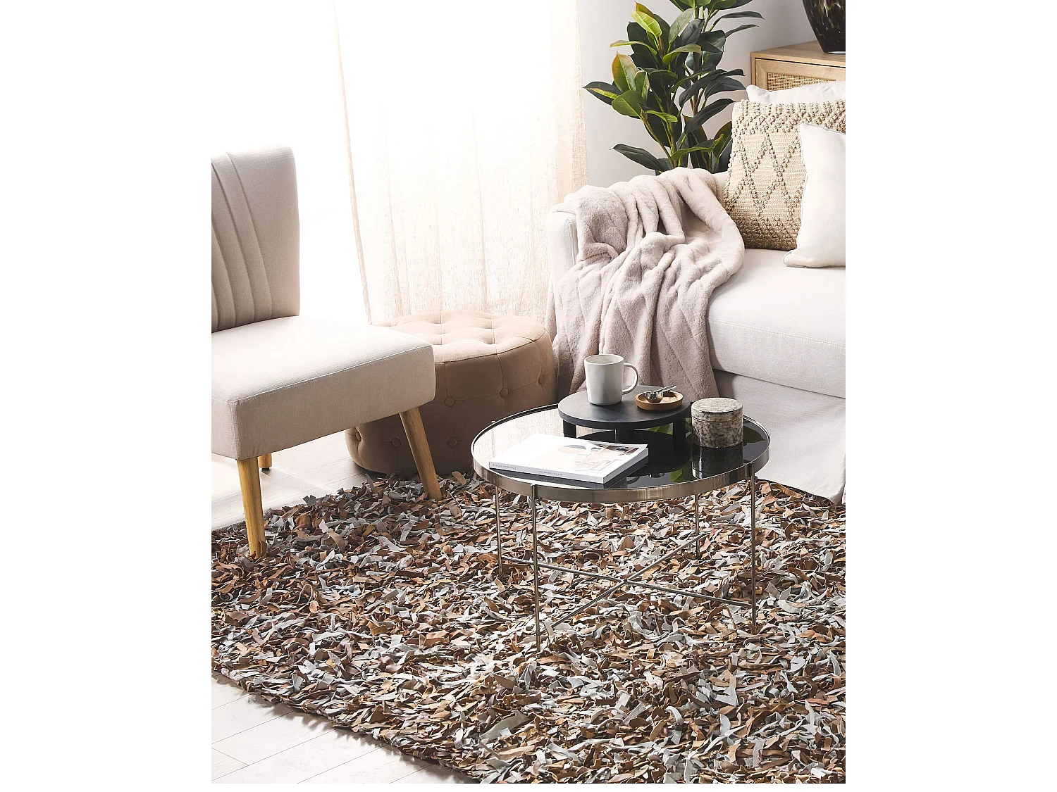 Vloerkleed leer lichtbruin 160 x 230 cm MUT