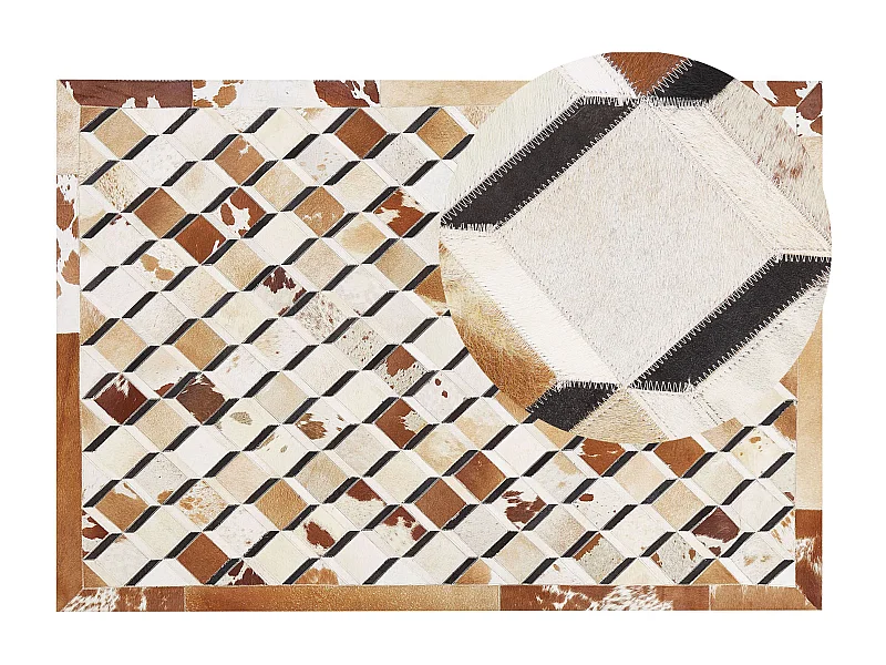 Dekorativer Lederteppich Patchwork Muster 160x230 cm in Braun Serinova