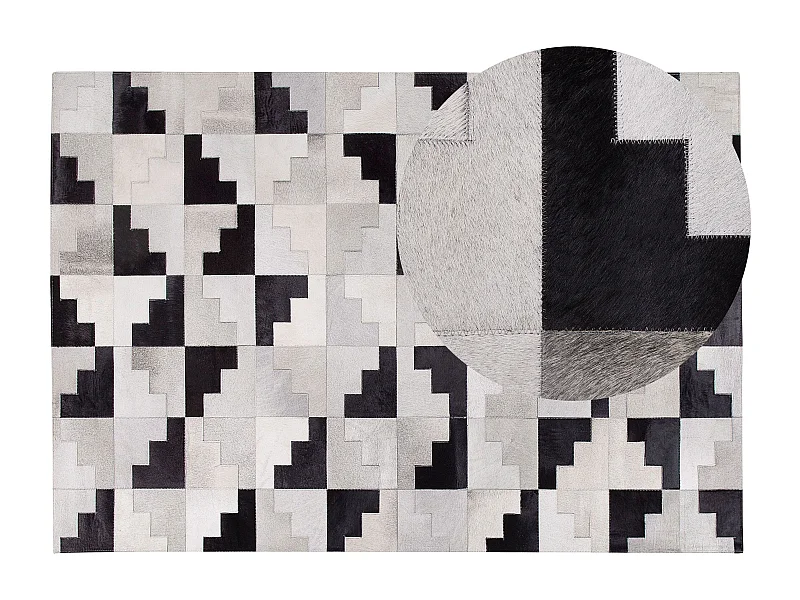 Teppich Leder Schwarz/Grau Modern 160 x 230 cm Lederteppich Efirli