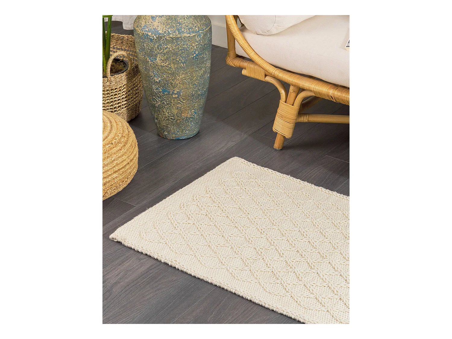 Vloerkleed wol crème 60 x 90 cm ERZIN