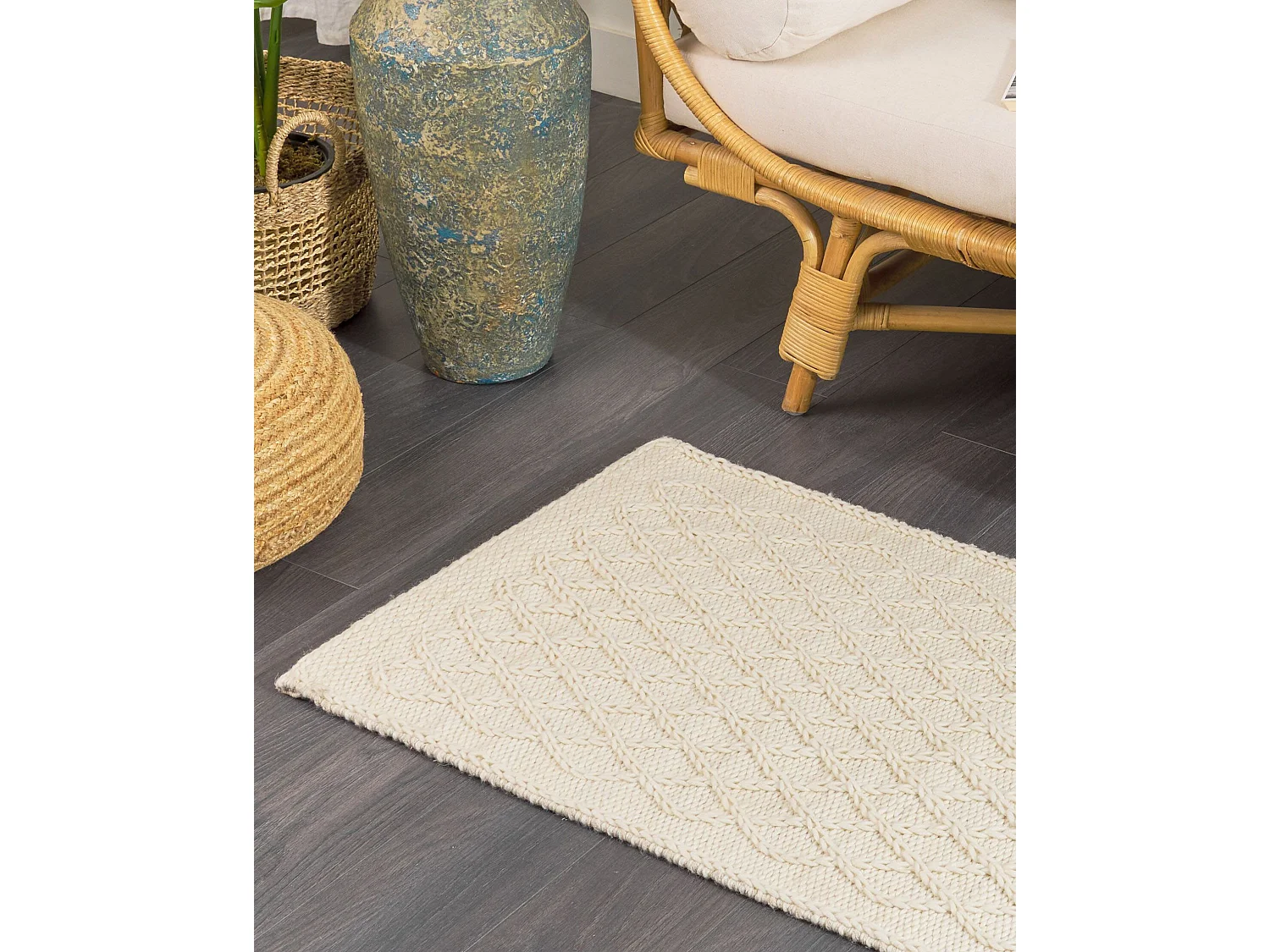 Vloerkleed wol crème 60 x 90 cm ERZIN