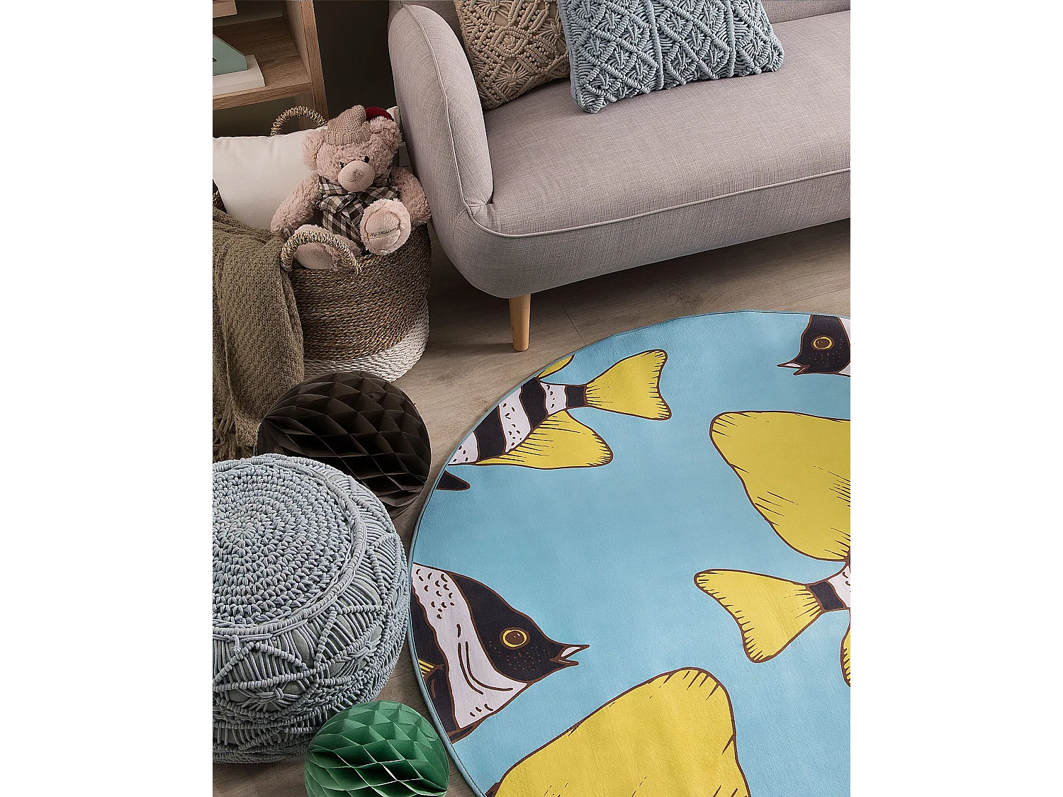 Vloerkleed polyester blauw ⌀ 140 cm FIZME