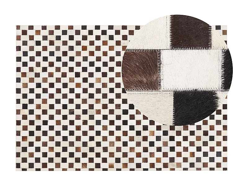 Rechteckiger Teppich aus Kuhfell braun/beige Patchwork 140x200 cm Kayabey